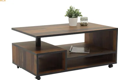 Produktbild von Couchtisch mit Funktion, Wohnzimmertisch Eike - Oldwood / Kanten schwarz - Ablagefächer - auf Rollen - 110x68 cm