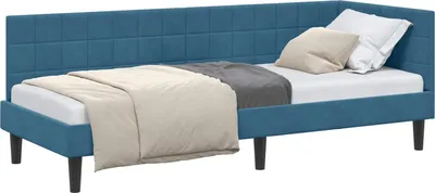 Obrázek produktu pro vidaXL Rohový rám postele s čelem modrý 80 cm x 200 cm sametový