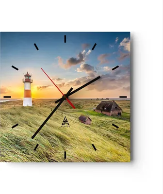 Produktbild von Wanduhr - Quadrat - Glasuhr - Leuchtturm Meer - 40x40cm - Schleichendes Uhrwerk - Lautlos - zum Aufhängen bereit - Dekoration Modern - Wanddekoration aus Glas - C3AC40x40-3695