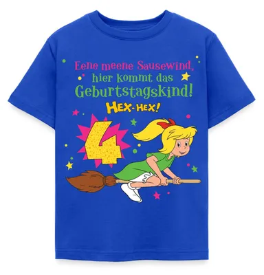 Produktbild von Spreadshirt Bibi Blocksberg Geburtstagsdesign 4 Jahre Kinder T-Shirt, 98/104 (3-4 Jahre), Royalblau