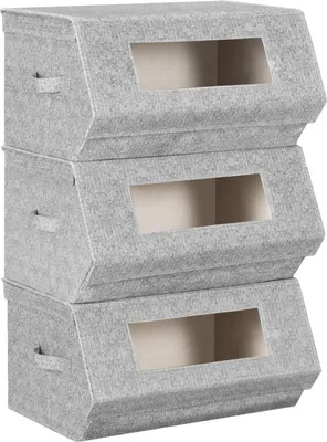 Produktbild von WOLTU 3er Set Stapelbare Aufbewahrungsbox mit Griffen, aus Vliesstoff, Grau+Beige