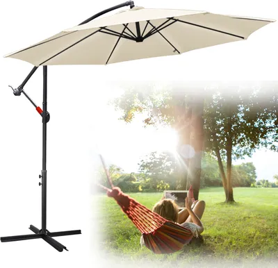 Produktbild von Clanmacy Sonnenschirm 360° drehbare Ampelschirm Ø350cm UV-Schutz Kurbelschirm UV50+ Gartenschirm Marktschirm Beige