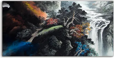 Produktbild von Coloray Acrylbild 120x60  Wandbild Acrylbilder Kunst Chinesische Landschaftsmalerei