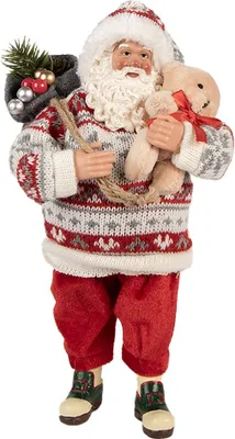 Imagen del producto de Figura decorativa navideña de Clayre & Eef, con forma de Papá Noel, de 13x10x28 cm, color rojo, hecha de tela
