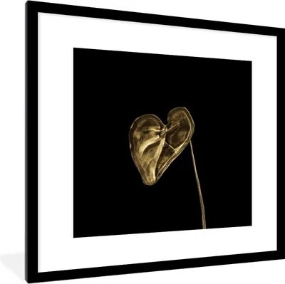 Produktbild von MuchoWow® MuchoWow® Gerahmtes Poster Herz - Blatt - Gold 40x40 cm - Poster mit zchwarzem Bilderrahmen - Poster - Plakat im Rahmen