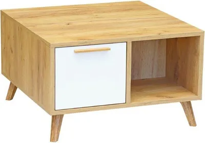 Produktbild von Couchtisch Quilmes 05, Farbe: Eiche / Weiß - 68 x 68 x 42 cm (B x T x H)