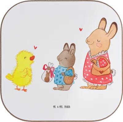 Produktbild von Mr. & Mrs. Panda Tassen Untersetzer Ostern Geschenke - Weiß - Geschenk, Tischuntersetzer, Frühling, Küken, Glas, Coaster, Holzuntersetzer, Hase, Osterhase, für Gläser