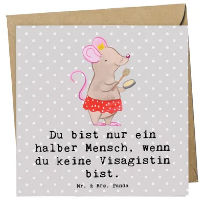 Produktbild von Mr. & Mrs. Panda Klappkarte Visagistin Herz - Grau Pastell - Geschenk, Ausbildung, Kosmetikerin, Glückwunschkarte, Kosmetikstudio, anlasskarte, Grußkarte, Beauty Salon