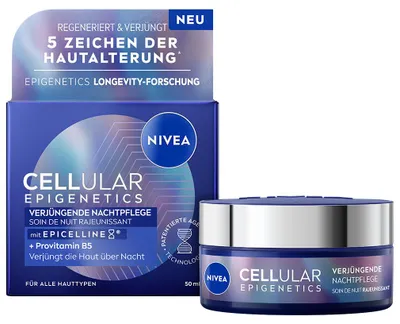 Produktbild von NIVEA Cellular Epigenetics, Nachtcreme, Frauen, Jeder Hauttyp, Gesicht, Elastizität, Anti-Aging, Anti-Falten, Regenerierend, Verjüngend, Glättend, 50 ml