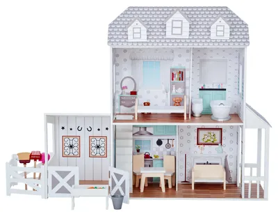 Produktbild von Olivia's little world Traumland Bauernhaus 2-stöckiges Holzpuppenhaus und 14-tlg. Zubehörset für 12 Puppen