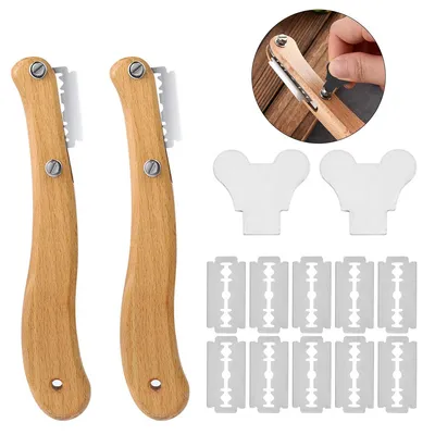 Produktbild von Bäckermesser 2er Set mit Holzgriff, 5 Ersatzklingen, Brotmesser Teigschneider für Sauerteig Brot, Edelstahl, mit Schutzkappe