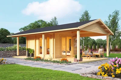 Produktbild von Gartenhaus Outdoor Life White Nile inkl. Terrasse, Fußboden 466 x 790 cm natur