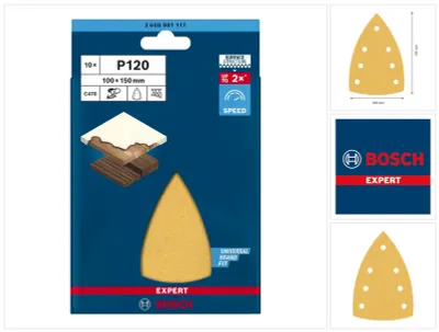 Produktbild von BOSCH Delta Wood Paint Expert C470 Schleifblätter – 100 x 150 mm – 7 Löcher – Karton mit 10 Stück – Körnung 120 – 2608901117