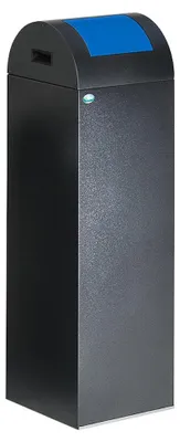 Produktbild von Selbstlöschender Wertstoffsammler rund mit Einwurfklappe | 89 Liter, HxBxT 104,5x32x32cm | Verzinkter Stahl | Grau-Blau