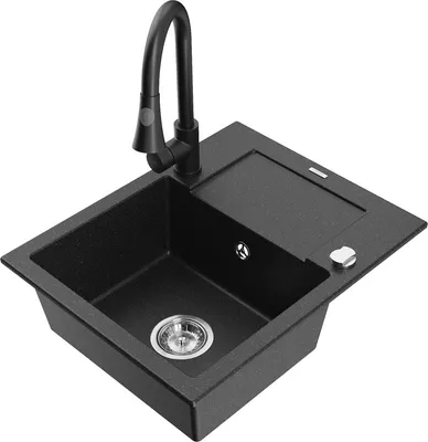 Produktbild von Mexen Enzo 1 Becken-Granitspüle mit Abtropffläche und Mischbatterie Elia, Schwarz/Silbermetallic - 6506-73-670101-70
