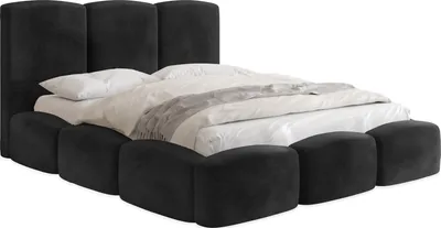 Produktbild von Polsterbett 200x200 mit Bettkasten & Lattenrost – Schwarzes Bett hohem Kopfteil, Boucle oder Samt - Doppelbett mit Stauraum – Bettgestell ohne Matratze – Harmony Schwarz