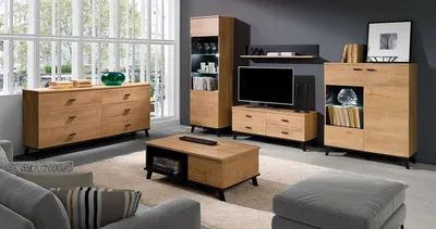 Obrázok produktu pre Zostava nábytku do obývacej izby s LED osvetlením TERESEN 2 - dub lefkas / čierna