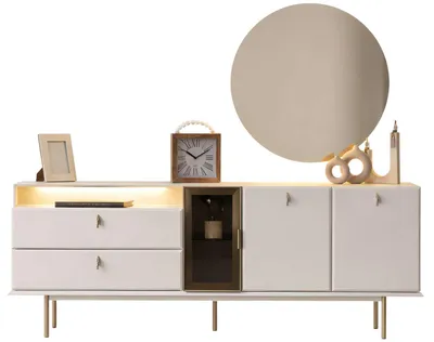Produktbild von Sideboard Spiegel Esszimmer Stil modern Farbe beige Beleuchtung Glas neu