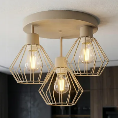 Produktbild von LUXOLAR Deckenleuchte Loft Beige Drahtkäfig 3-flammig Diamantform Metall E27 Design Deckenlampe Skandinavisch Wohnzimmer Küche Schlafzimmer