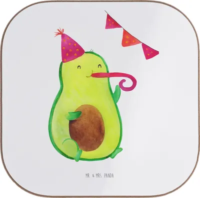 Produktbild von Mr. & Mrs. Panda Untersetzer für Gläser Avocado Party - Weiß - Geschenk, Glas, Holzuntersetzer, gläseruntersetzer, Happy Birthday, Geburtstag, Geburtstagsfeier, Coaster