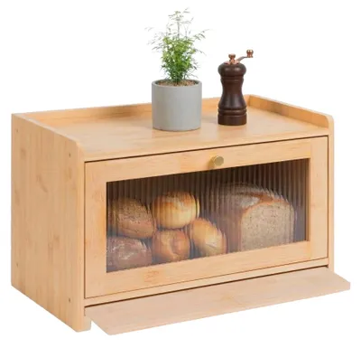 Produktbild von Brotkasten aus Bambus mit Schneidebrett und Ablagefach