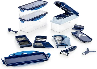 Produktbild von Genius Nicer Dicer Plus (18 Teile) in saphirblau- Obstschneider Zwiebelschneider Pommesschneider Tomatenschneider Gemüseschneider