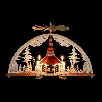 Produktbild von Schwibbogen mit Pyramide Seiffener Kirche (51x27cm) von Rauta