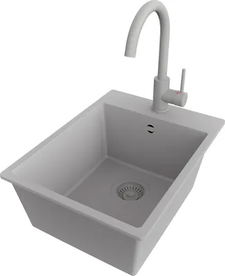 Produktbild von PRIMAGRAN Granitspüle Grau 38x50cm, Spülbecken 1 Becken + Küchenarmatur 32x20cm + Ablauf-Set, Küchenspüle ab 40er Unterschrank - Riga