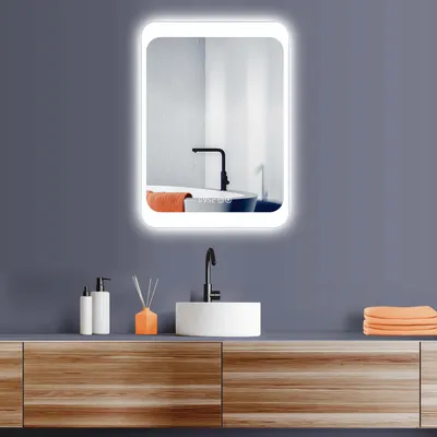 Produktbild von HOKO Badspiegel LED Design Wandspiegel 60x80cm+Uhr+Licht Wechsel Warmweiß-Kaltweiß-Neutral. mit Touch Schalter/Wandschalter einschaltbar. Detmold