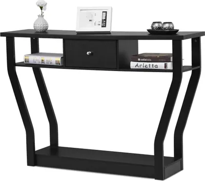 Obrázek produktu pro Černý konzolový stolek se zásuvkou a policí - 120 x 30 x 81 cm