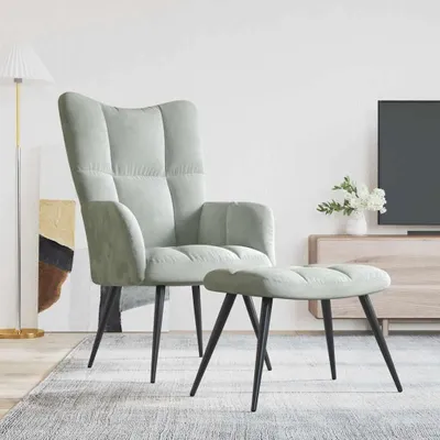 Image de vidaXL Fauteuil relax avec pouf gris clair velours