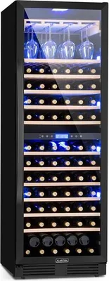 Produktbild von Klarstein Weinkühlschrank, 2 Zonen Getränkekühlschrank, 425L Einbau-Weinschrank Schmal, Wein-Kühlschrank mit Glastür, Indoor/Outdoor Flaschenkühlschrank, Wine Fridge 5-20°C, 162 Flaschen