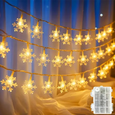 Schneeflocken-Lichterkette, 40 LEDs, 6 m, batteriebetrieben, 2 Modi