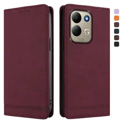 Image de Étui pour Xiaomi Redmi 17 4G/5G, coque rabattable en cuirPolyuréthanerétro avec support et emplacements pour cartes, couleur rouge