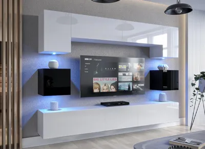 Produktbild von Furnitech Wohnwand Wohnzimmer - Hängend Wohnwand Modern - Wohnzimmer Schrankwand (Nowara AN1-17WB-HG23 1B)