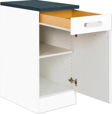 Produktbild von Optifit Unterschrank mit Schublade und Drehtür Salo214 BxTxH 40 x 60 x 84,8 cm weiß matt zerlegt Anschlag reversibel HWS