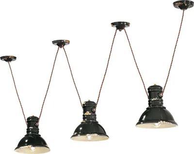 Produktbild von Pendelleuchte Keramik E27 Schwarz Shabby Antik 3-flammig Vintage Design Keramiklampe
