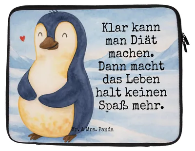 Produktbild von Mr. & Mrs. Panda Laptop Sleeve Pinguin Diät Design 33 x 42 cm - Weiß - Geschenk, Laptophülle, Tasche, Computertasche, Laptoptasche, Hülle, Abnehmen, Foodbaby, Motivation
