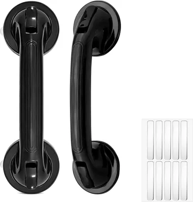 Image de Poignées d'appui avec ventouse - Poignées d'appui pour salle de bain - Offrent une meilleure adhérence - Installation sans perçage - Lot de 2 - Noir