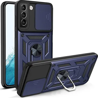 Produktbild von Galaxy S22 5G Hülle mit 360° Drehbarer Magnetische Ring Ständer Halter Dia Kameraschutz TPU Bumper Silikon Schutzhülle für Samsung Galaxy S22 5G Blau