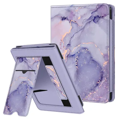 Immagine prodotto di Custodia Fintie per Tolino Shine Color/Shine 5 (2024)/Shine 4 (2022) e Kobo Clara Colour/Clara BW (2024)/Clara 2E (2022) - Custodia con supporto, porta carte, passante per il polso e funzione di spegnimento/accensione automatica, motivo marmo viola
