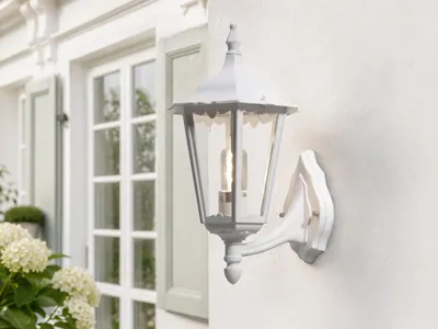Produktbild von LED Außenwandleuchte Weiß, nostalgische E27 Wandlaterne stehend, Höhe 44cm
