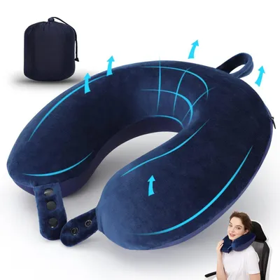 Immagine prodotto di Cuscino da viaggio per il collo, in memory foam, regolabile, colore blu