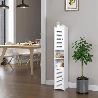 Productafbeelding van Waterdichte kast met deur en rolluik, wit, 20x20x117 cm, geschikt voor de woonkamer