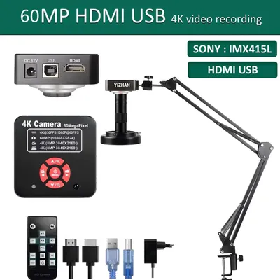 Image de Microscope numérique 4K 60MP - Vidéomicroscope HDMI/USB - Grossissement 1–150x - Monture C - Pour réparation et soudure - Marron