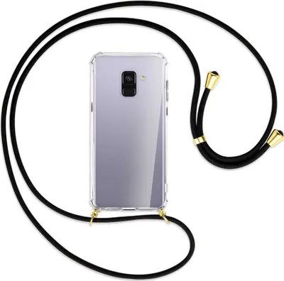 Produktbild von Handykette Backcover-Schutzhülle mit Band (Metall goldfarben) für Samsung Galaxy A8 Plus 2018 - schwarz