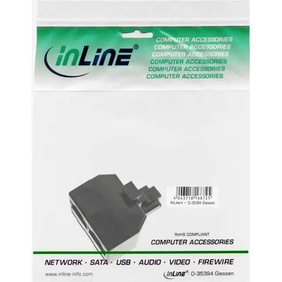 Produktbild von InLine ISDN Verteiler, 1x RJ45 Stecker an 2x RJ45 Buchse, ohne Endwiderstand, 2xRJ45, RJ45, Schwarz