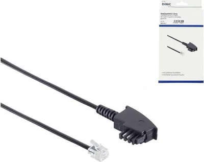 Produktbild von DINIC T-F-10-KB, 10 m, TAE (F), RJ-11, Stecker, Stecker, Schwarz