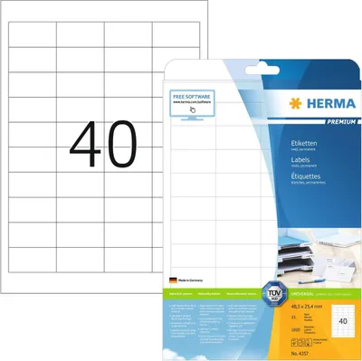 Produktbild von Etiketten Premium A4, weiß 48,5x25,4 mm Papier matt 1000 St.