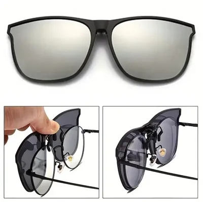 Produktbild von GKA Aufsatz Clip on echt polarisiert silber verspiegelt Überbrille Sonnenbrillenaufsatz Brillenaufsatz Sonnenbrille klappbar